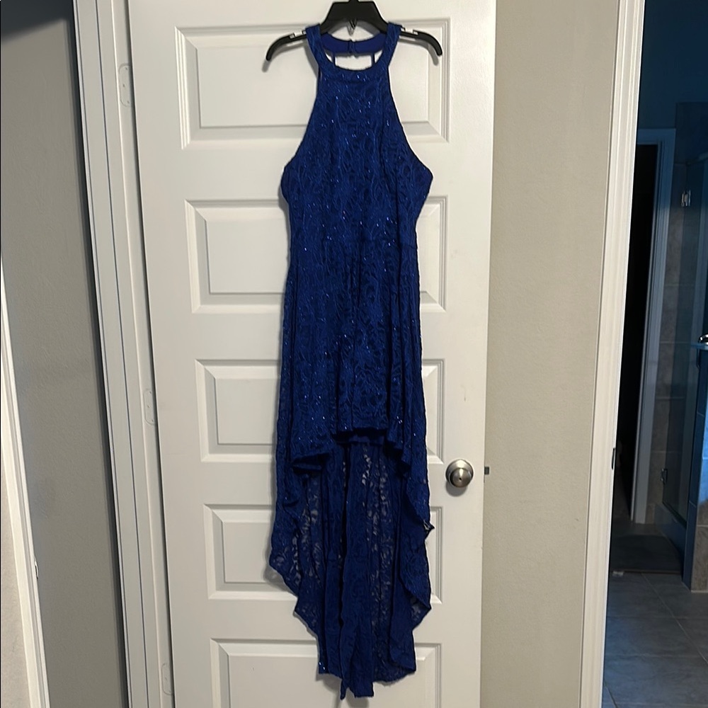 Elegant Blue Lace High-Low Dress